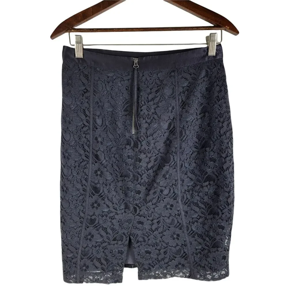 Club Monaco Floral Lace Silk Lining Pencil Skirt Black Size 6